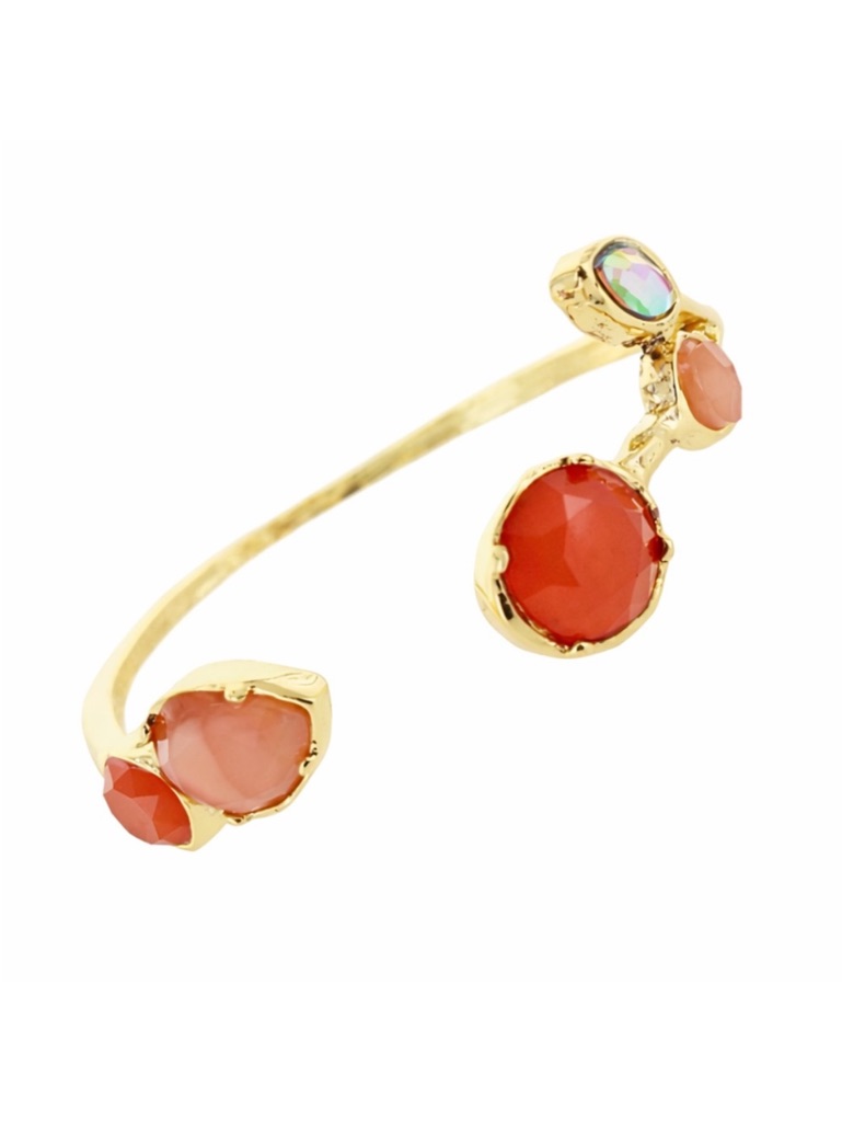 Nwt Olivia Welles 14k Gold Plated Mixed Coral Stone Cuff Bracelet